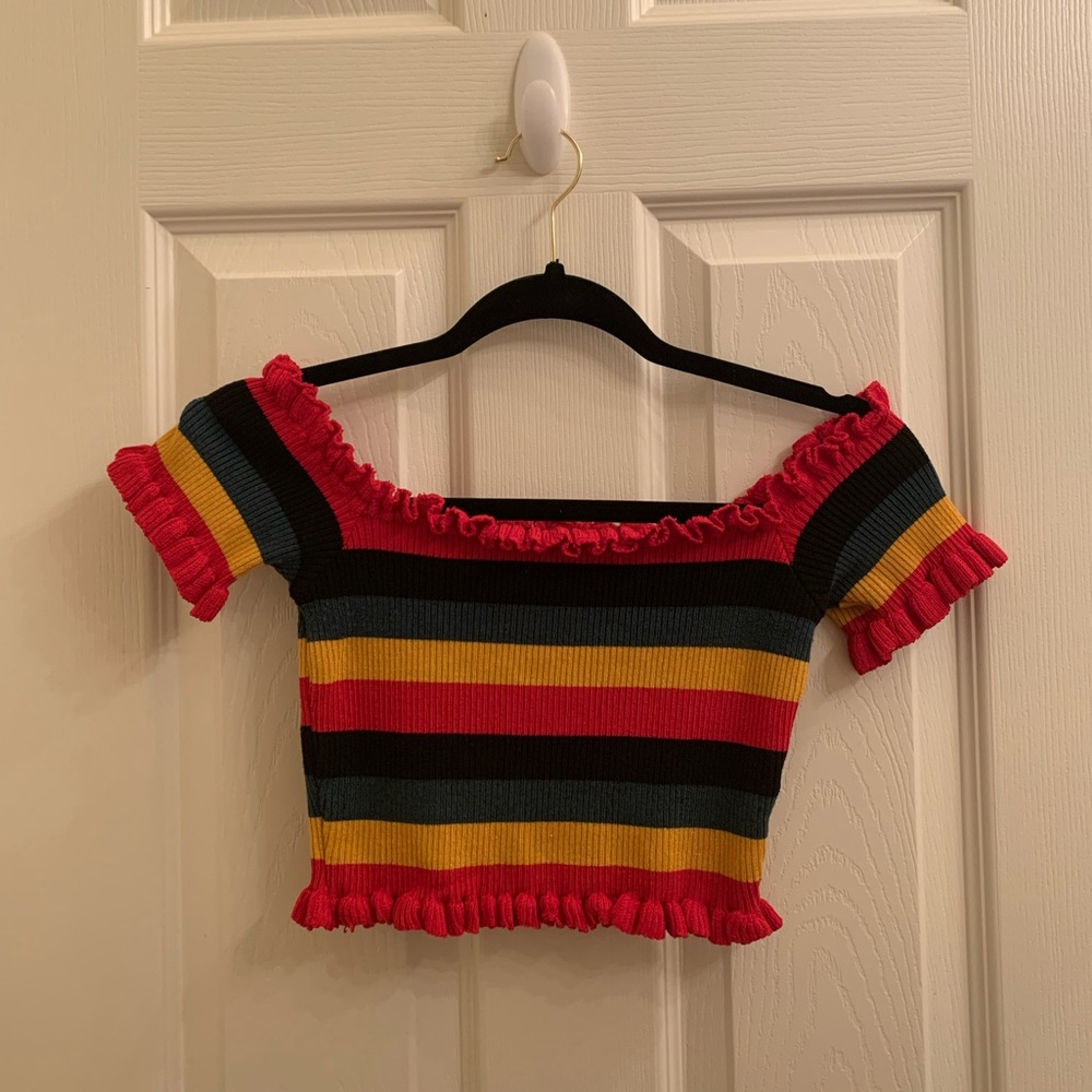 Multicolor ruffled/ lettuced cropped top